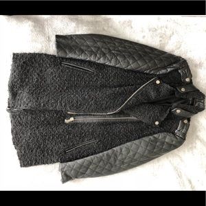 Zara Boucle Jacket with Leather Sleeves.